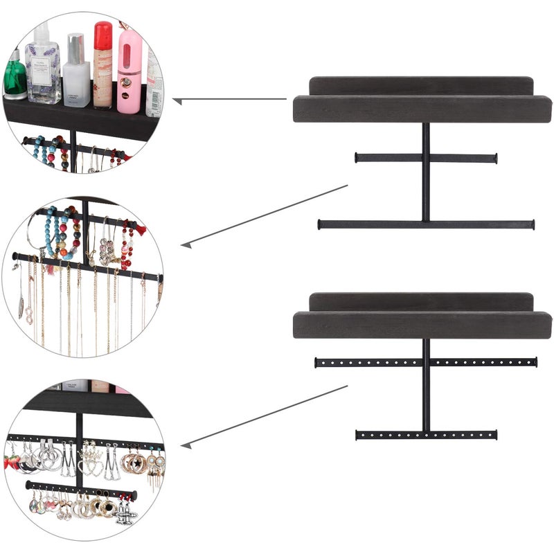 Keebofly Hanging Wall Mounted Jewelry Organizer with Rustic Wood Jewelry Holder Display for Necklaces Bracelet Earrings Ring Set of 2 Black,[Patented] - Image 3